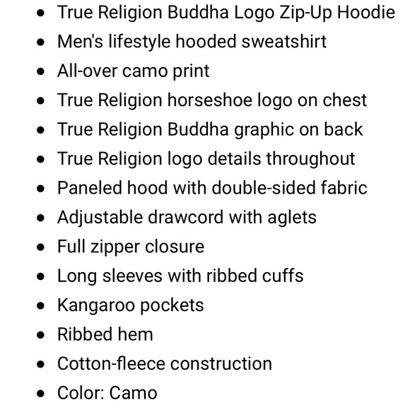 🔚🔜True Religion Large Camo Logo Zip Up Hoodie - Picture 4 of 12